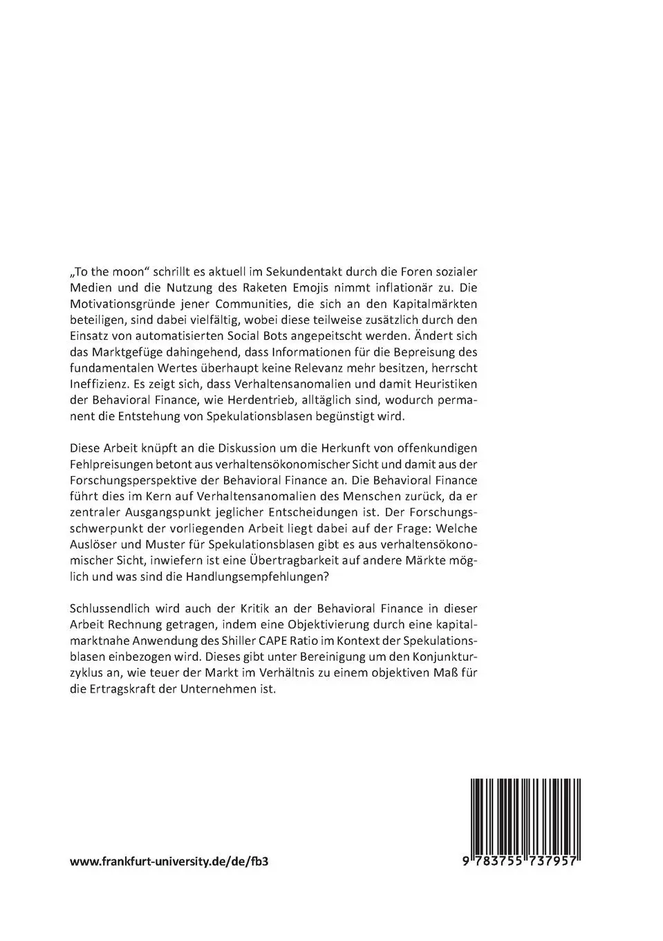 Rückseite: 9783755737957 | Spekulationsblasen am Kapitalmarkt aus verhaltensökonomischer Sicht