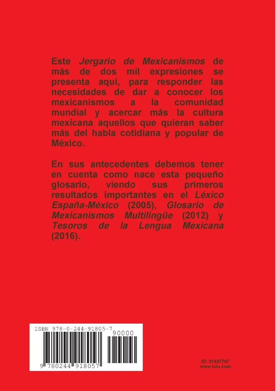 Rückseite: 9780244918057 | Jergario de Mexicanismos | José Manuel González Freire | Taschenbuch