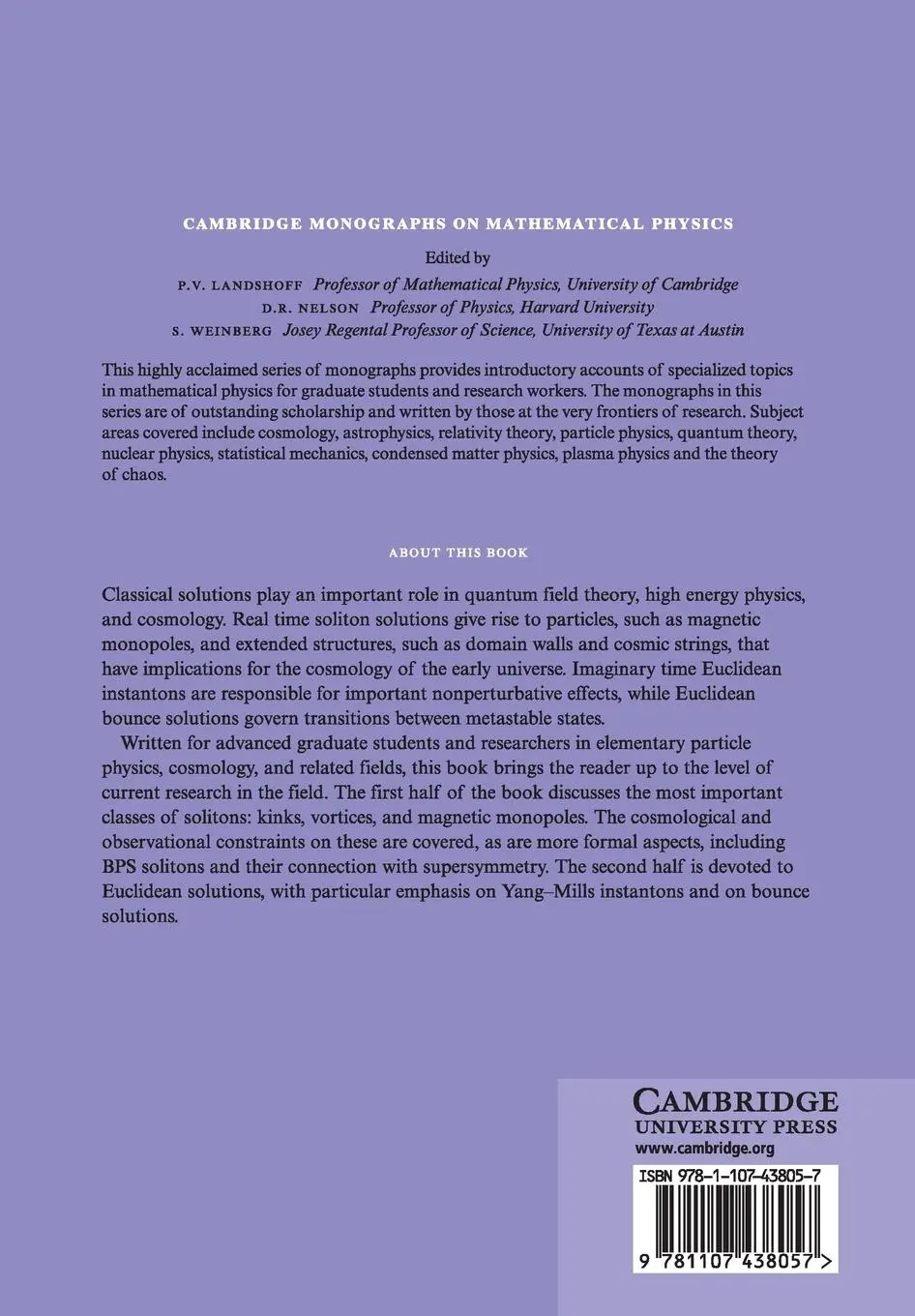 Rückseite: 9781107438057 | Classical Solutions in Quantum Field Theory | Erick J. Weinberg | Buch