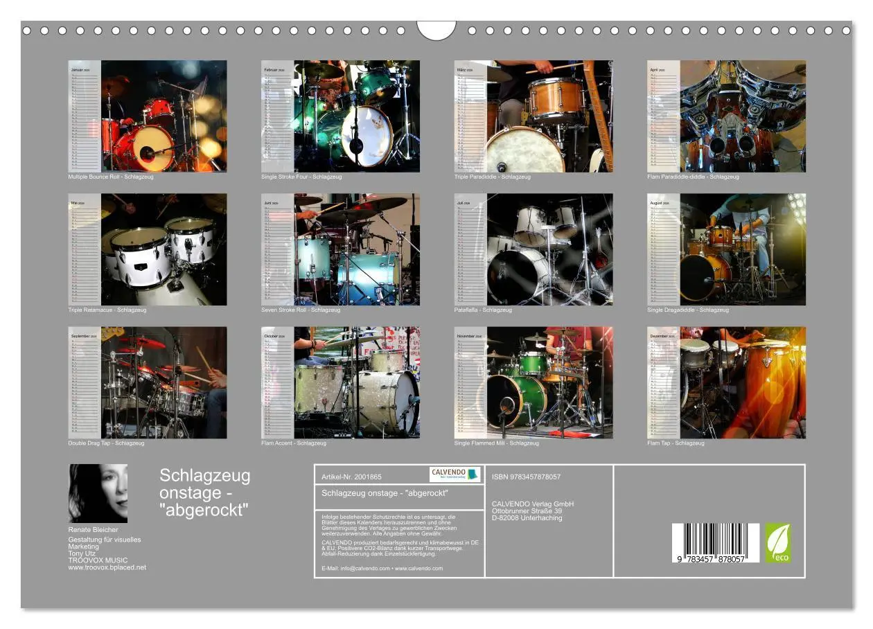 Bild: 9783457878057 | Schlagzeug onstage - "abgerockt" (Wandkalender 2026 DIN A3 quer),...