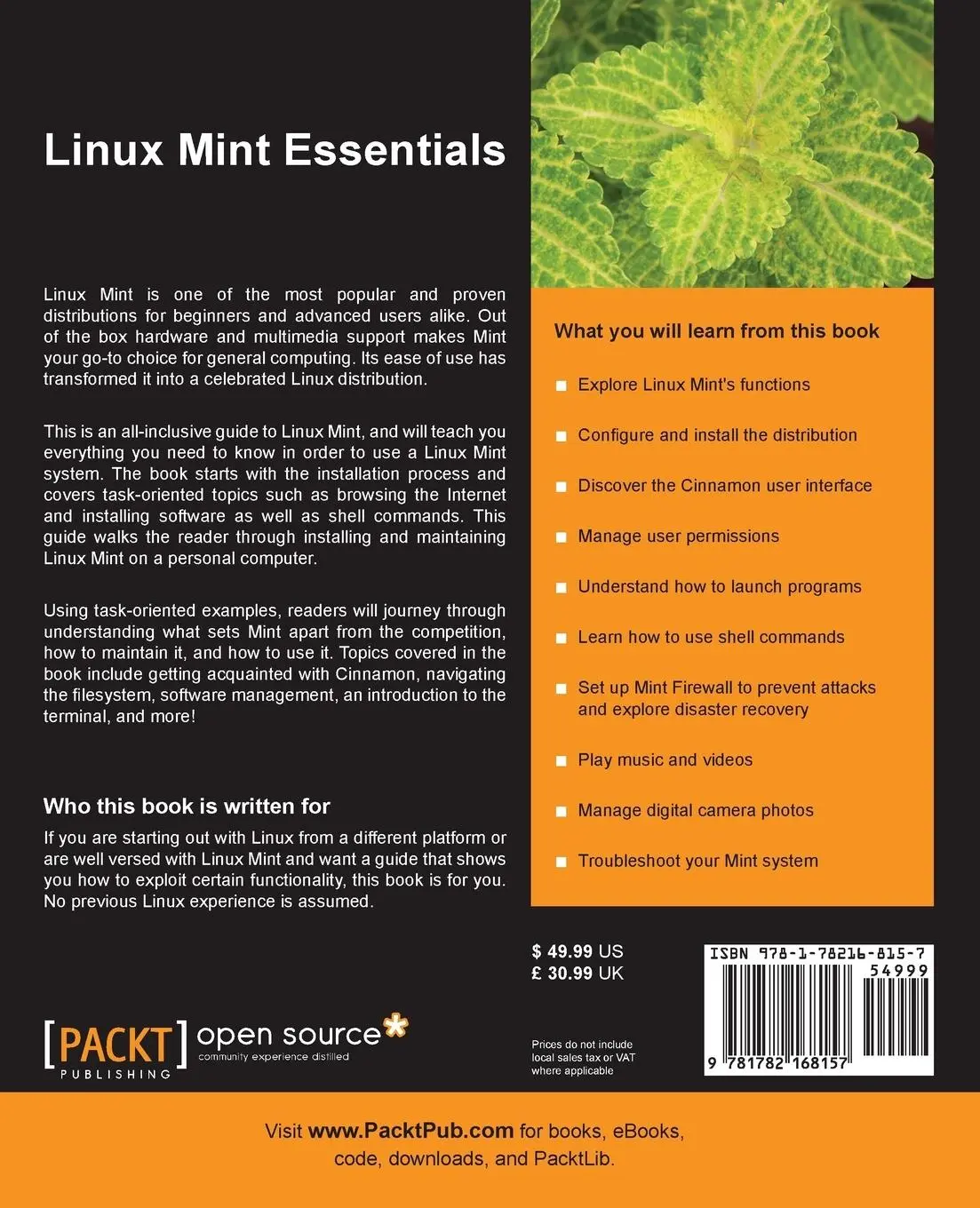 Rückseite: 9781782168157 | Linux Mint Essentials | Jay Lacroix | Taschenbuch | Englisch | 2014