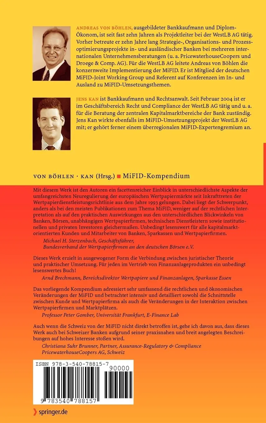 Rückseite: 9783540788157 | MiFID-Kompendium | Praktischer Leitfaden für Finanzdienstleister