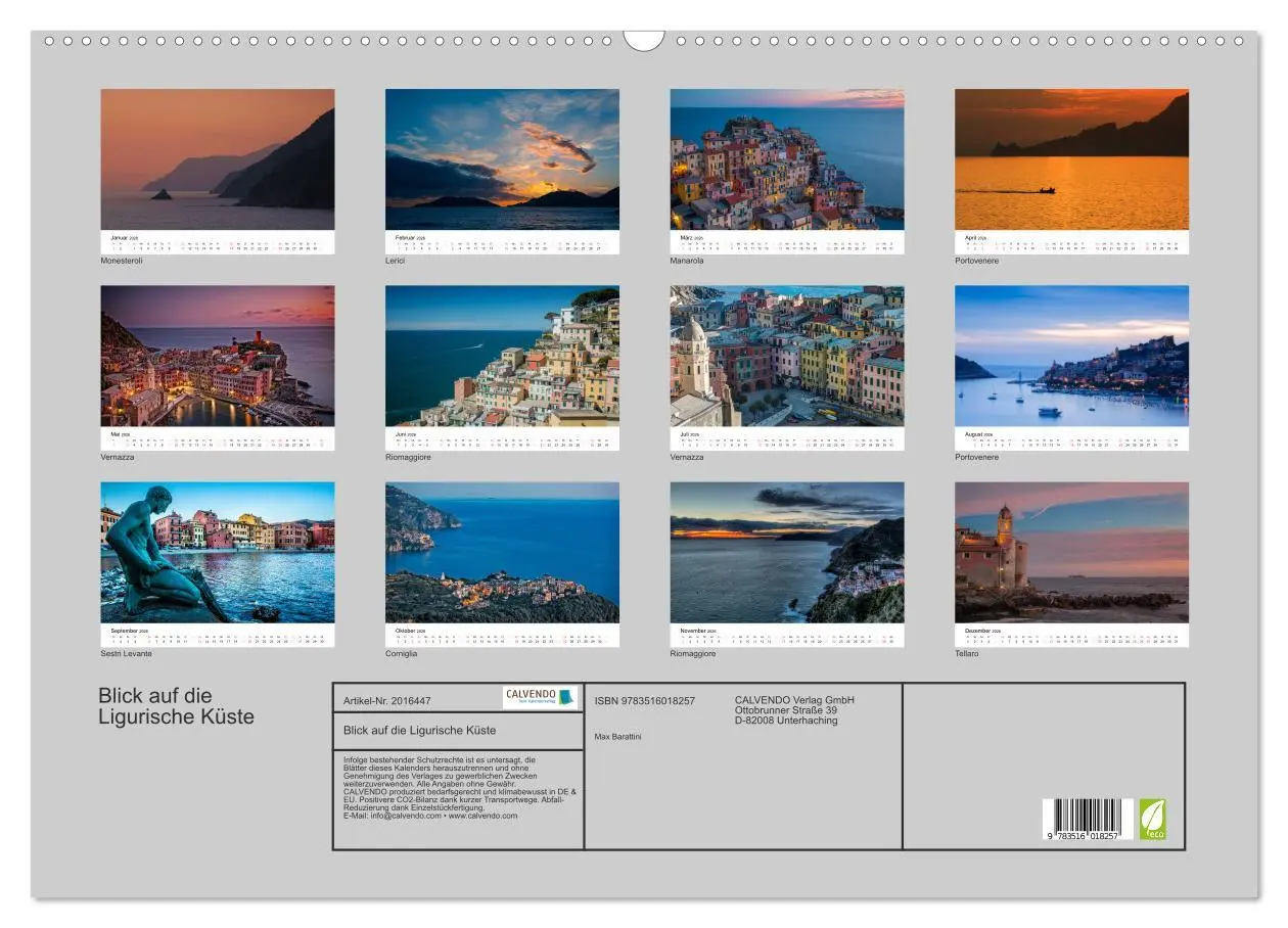 Bild: 9783516018257 | Blick auf die Ligurische Küste (Wandkalender 2026 DIN A2 quer),...