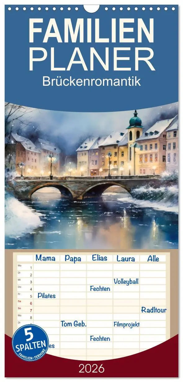 Cover: 9783516498257 | Familienplaner 2026 - Brückenromantik mit 5 Spalten (Wandkalender,...