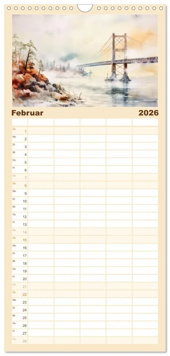 Bild: 9783516498257 | Familienplaner 2026 - Brückenromantik mit 5 Spalten (Wandkalender,...