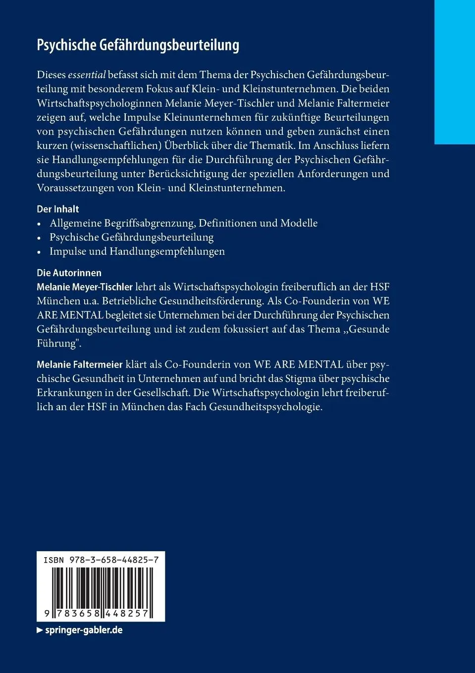 Rückseite: 9783658448257 | Psychische Gefährdungsbeurteilung | Melanie Faltermeier (u. a.) | Buch