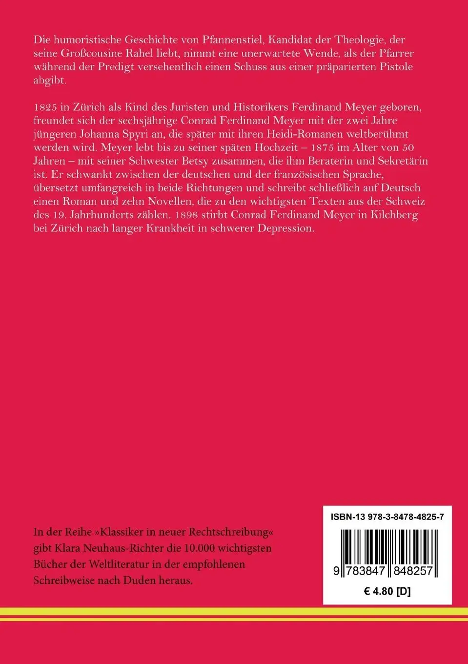 Rückseite: 9783847848257 | Der Schuss von der Kanzel | Conrad Ferdinand Meyer | Taschenbuch