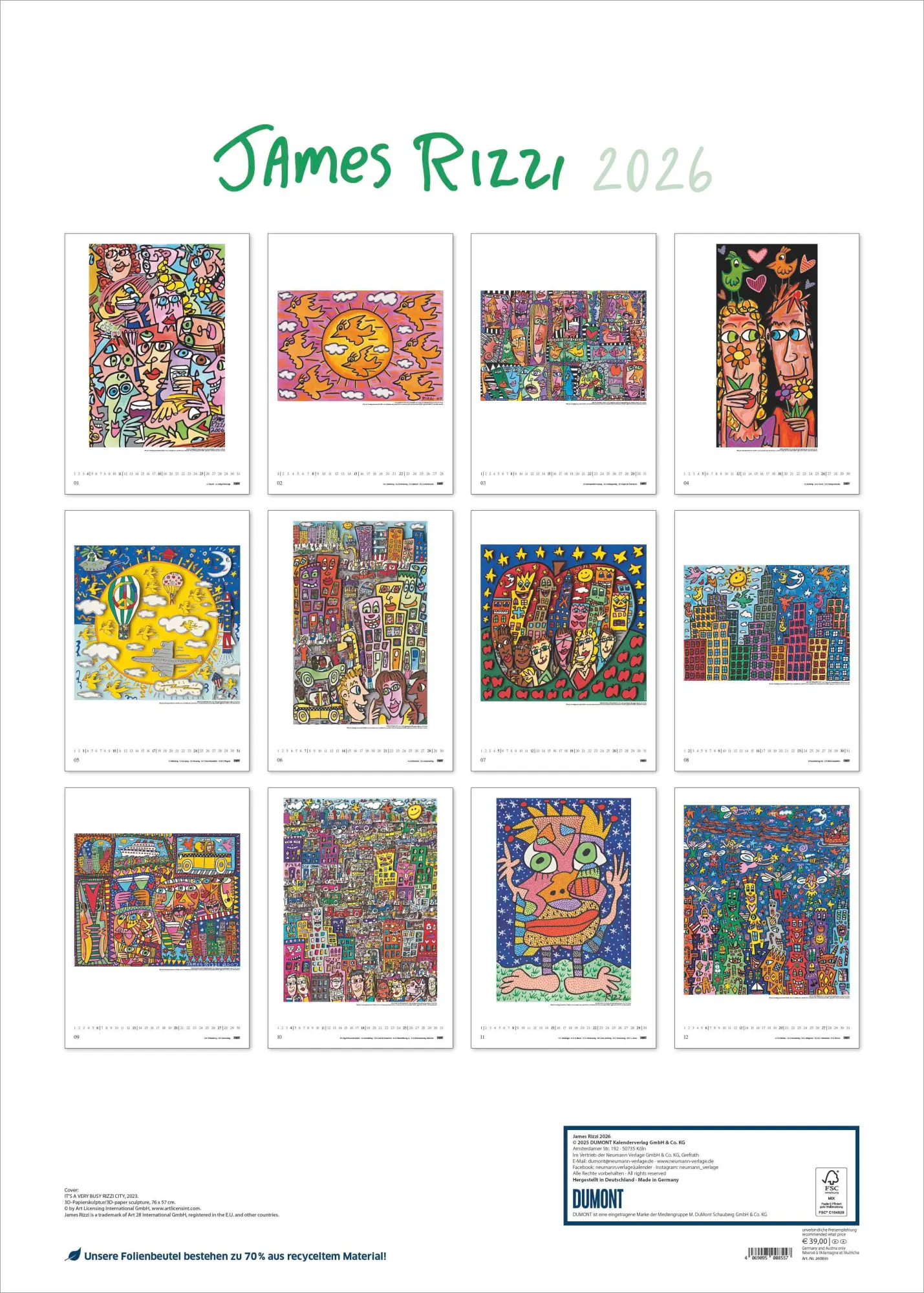 Bild: 4069095008557 | James Rizzi 2026 - Kunst-Kalender - Poster-Kalender - 50x70 | Kalender