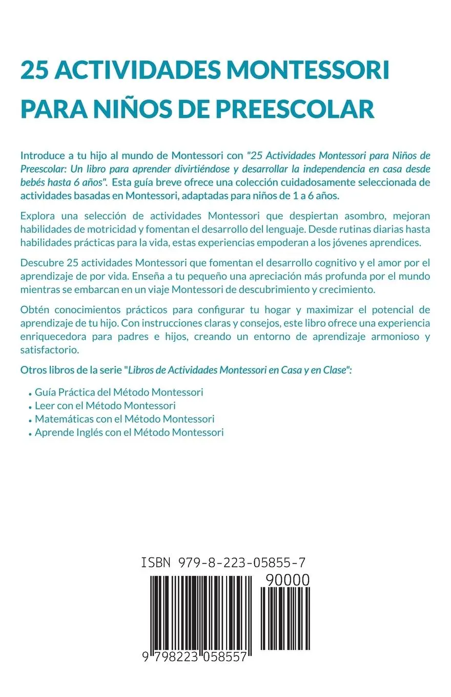 Rückseite: 9798223058557 | 25 Actividades Montessori Para Niños de Preescolar | Julia Palmarola