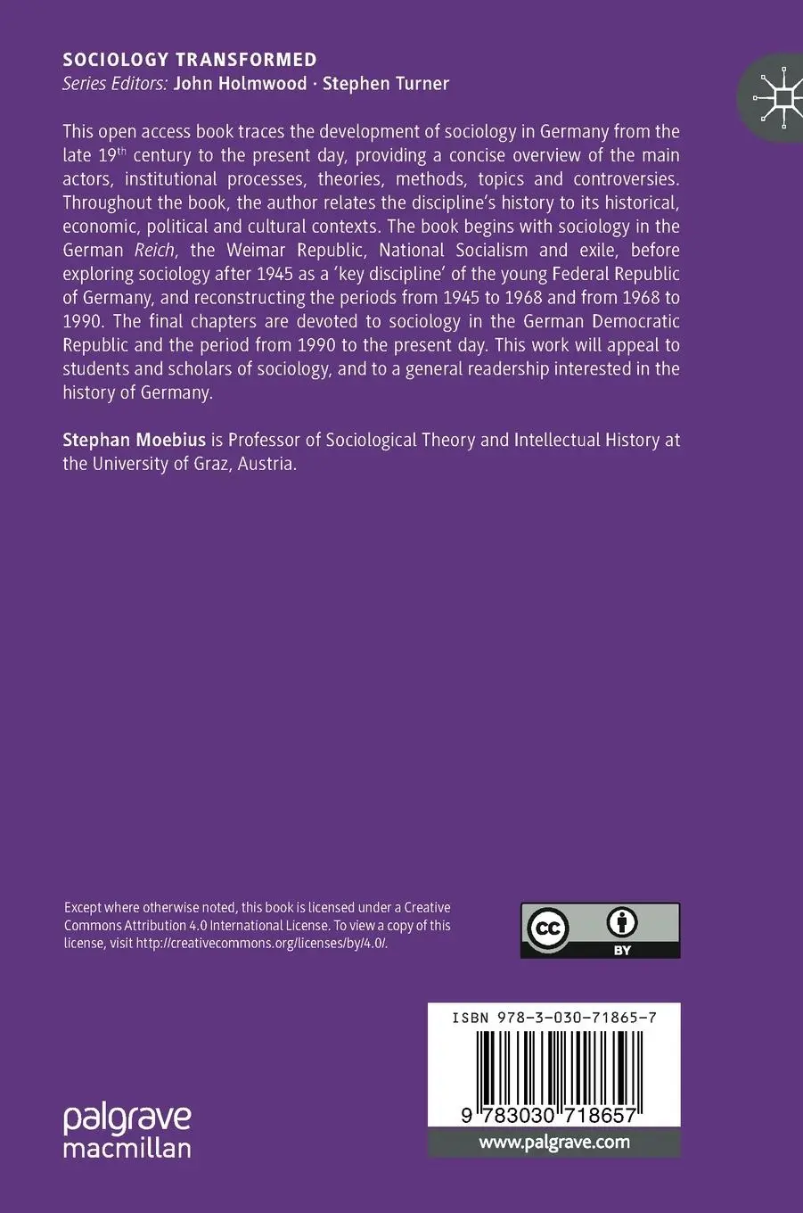 Rückseite: 9783030718657 | Sociology in Germany | A History | Stephan Moebius | Buch | xi | 2021