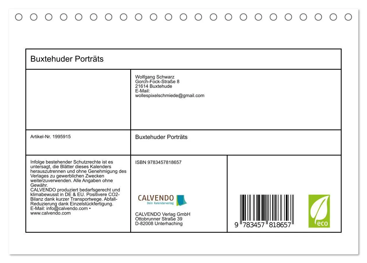 Bild: 9783457818657 | Buxtehuder Porträts (Tischkalender 2026 DIN A5 quer), CALVENDO...