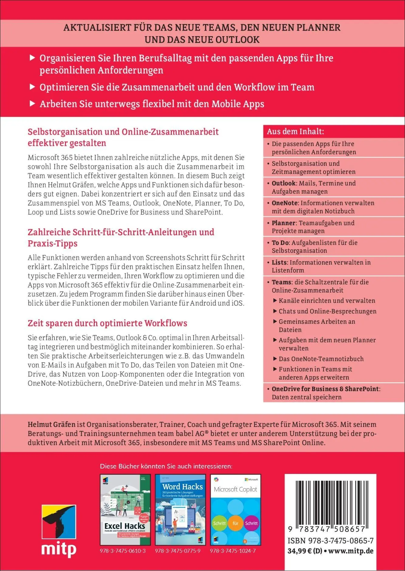 Rückseite: 9783747508657 | Effektives Arbeiten mit MS Teams, OneNote, Outlook &amp; Co. | Gräfen