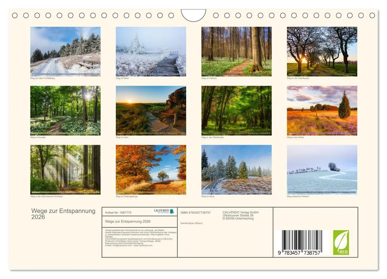 Bild: 9783457738757 | Wege zur Entspannung 2026 (Wandkalender 2026 DIN A4 quer), CALVENDO...