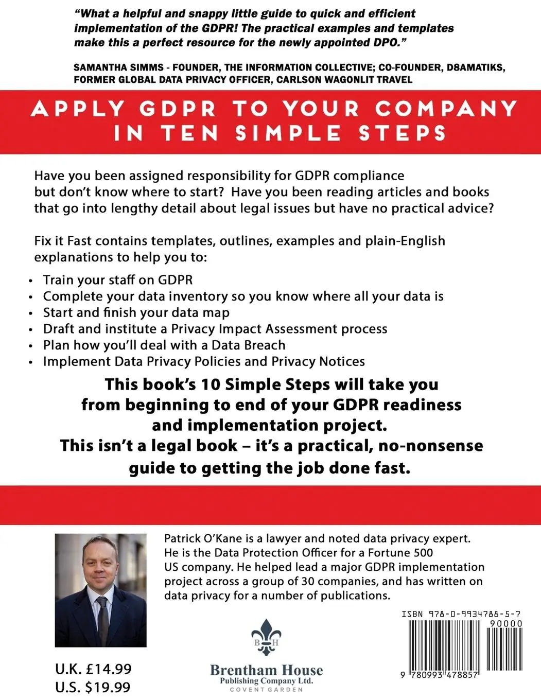 Rückseite: 9780993478857 | GDPR - Fix it Fast | Apply GDPR to Your Company in 10 Simple Steps