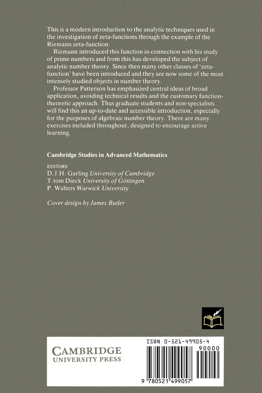 Rückseite: 9780521499057 | Intro Theo Riemann Zeta Function | Stephen J. Patterson | Taschenbuch