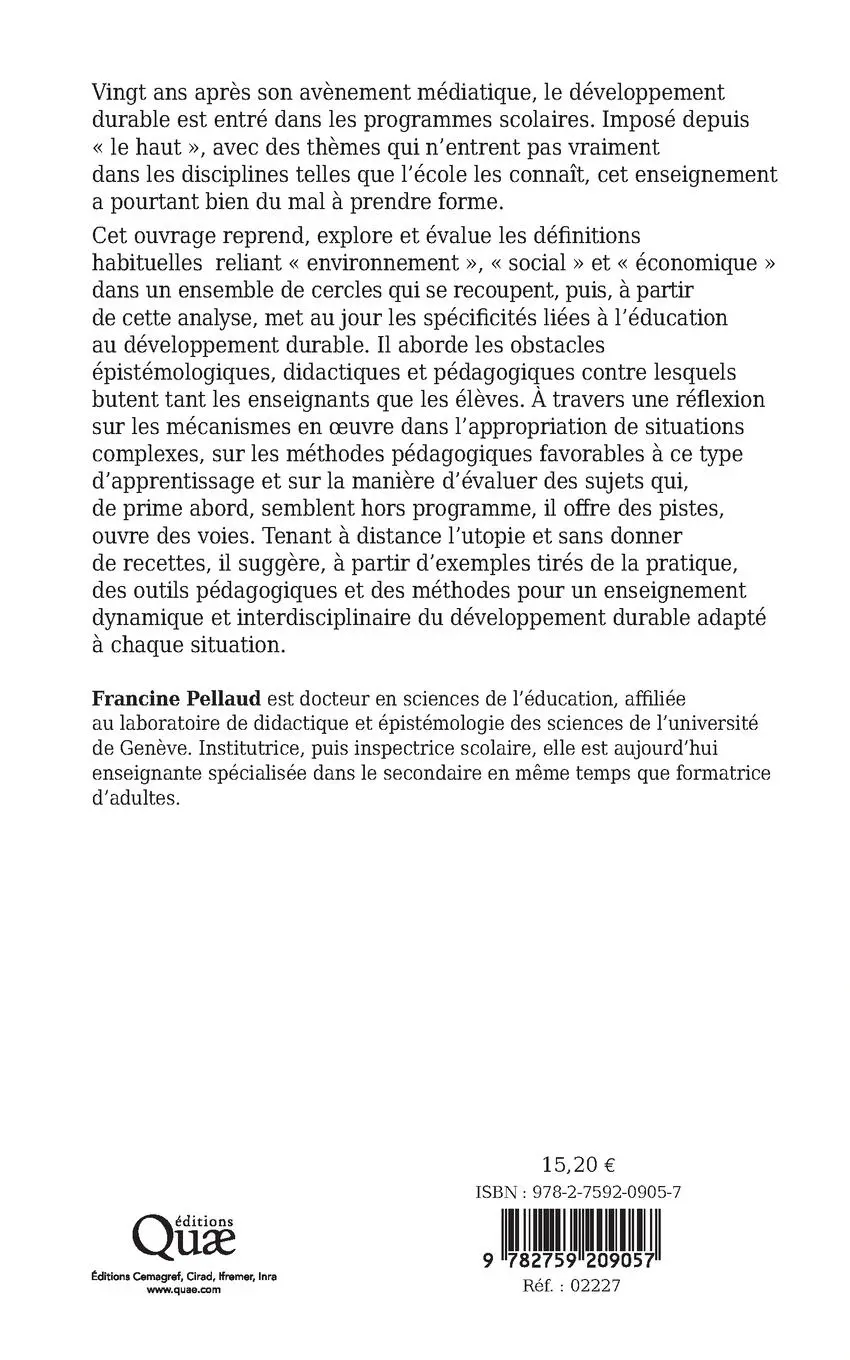 Rückseite: 9782759209057 | Pour une éducation au développement durable | Francine Pellaud | Buch