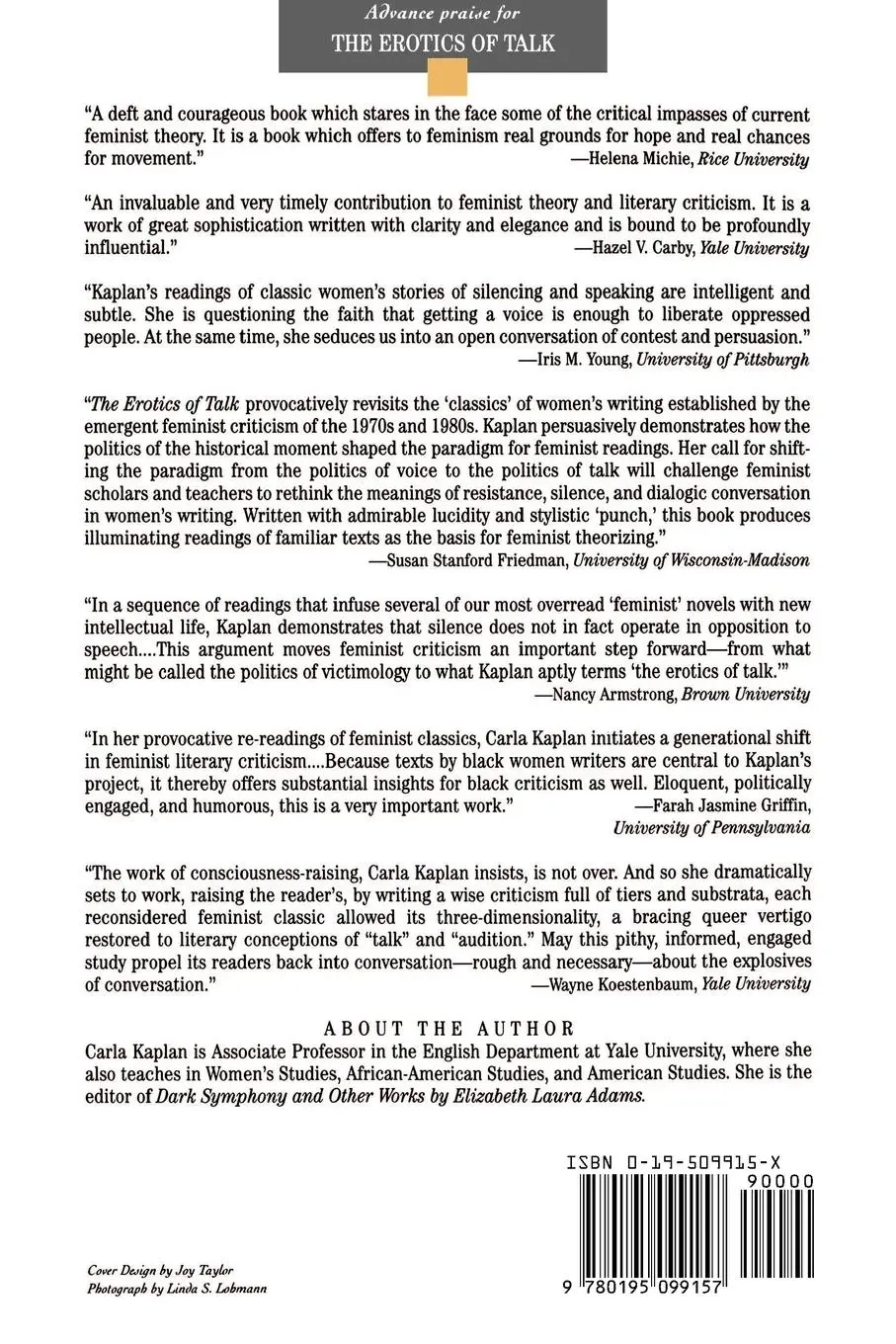Rückseite: 9780195099157 | The Erotics of Talk | Women's Writing and Feminist Paradigms | Kaplan