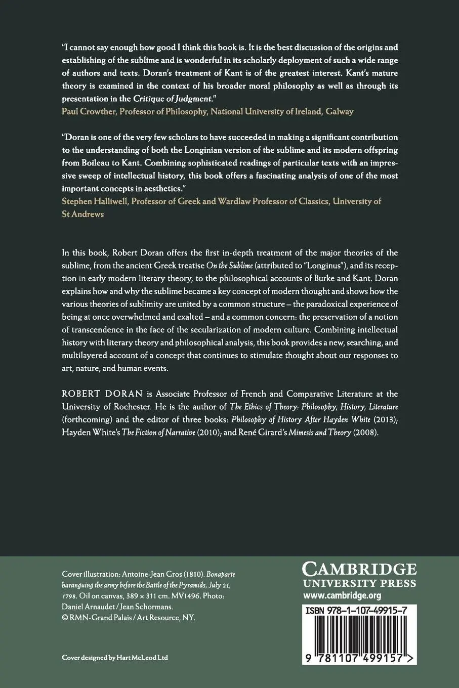 Rückseite: 9781107499157 | The Theory of the Sublime from Longinus to Kant | Robert Doran | Buch