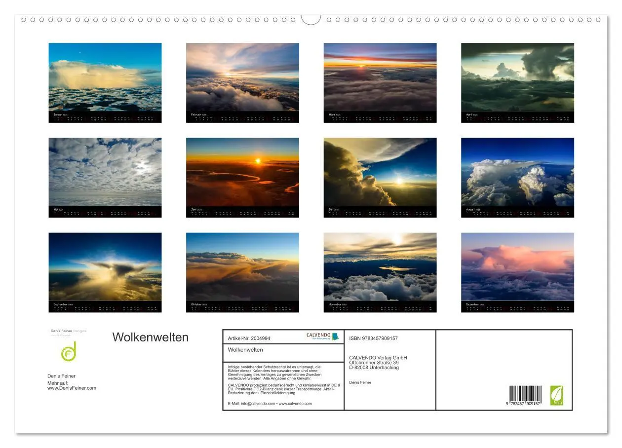 Bild: 9783457909157 | Wolkenwelten (Wandkalender 2026 DIN A2 quer), CALVENDO Monatskalender