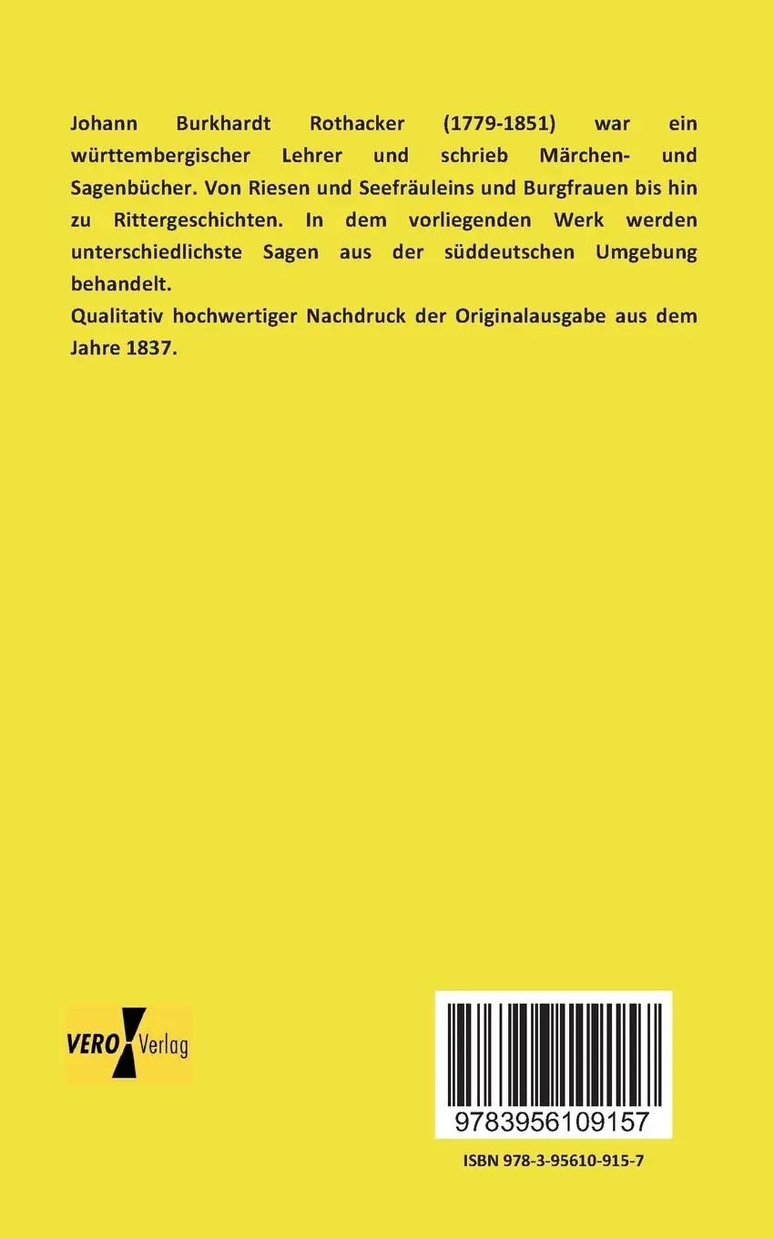 Rückseite: 9783956109157 | Süddeutschlands Sagen | J. B. Rothacker | Taschenbuch | 180 S. | 2019
