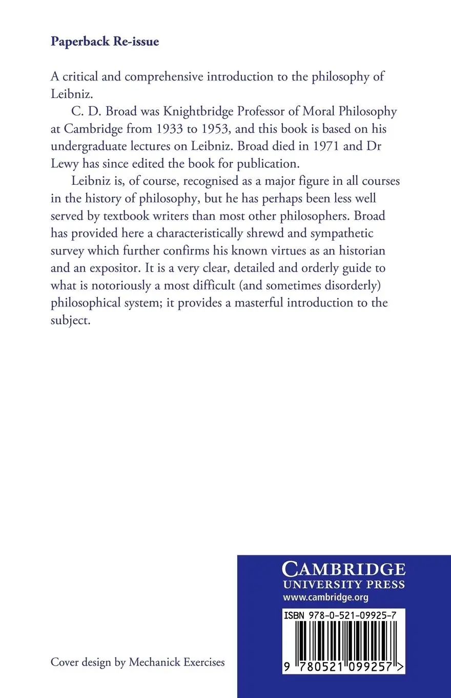 Rückseite: 9780521099257 | Leibniz | An Introduction | Charlie Dunbar Broad (u. a.) | Taschenbuch
