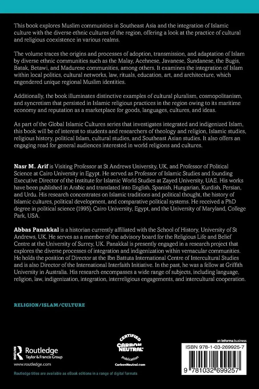 Rückseite: 9781032699257 | Southeast Asian Islam | Integration and Indigenisation | Arif (u. a.)