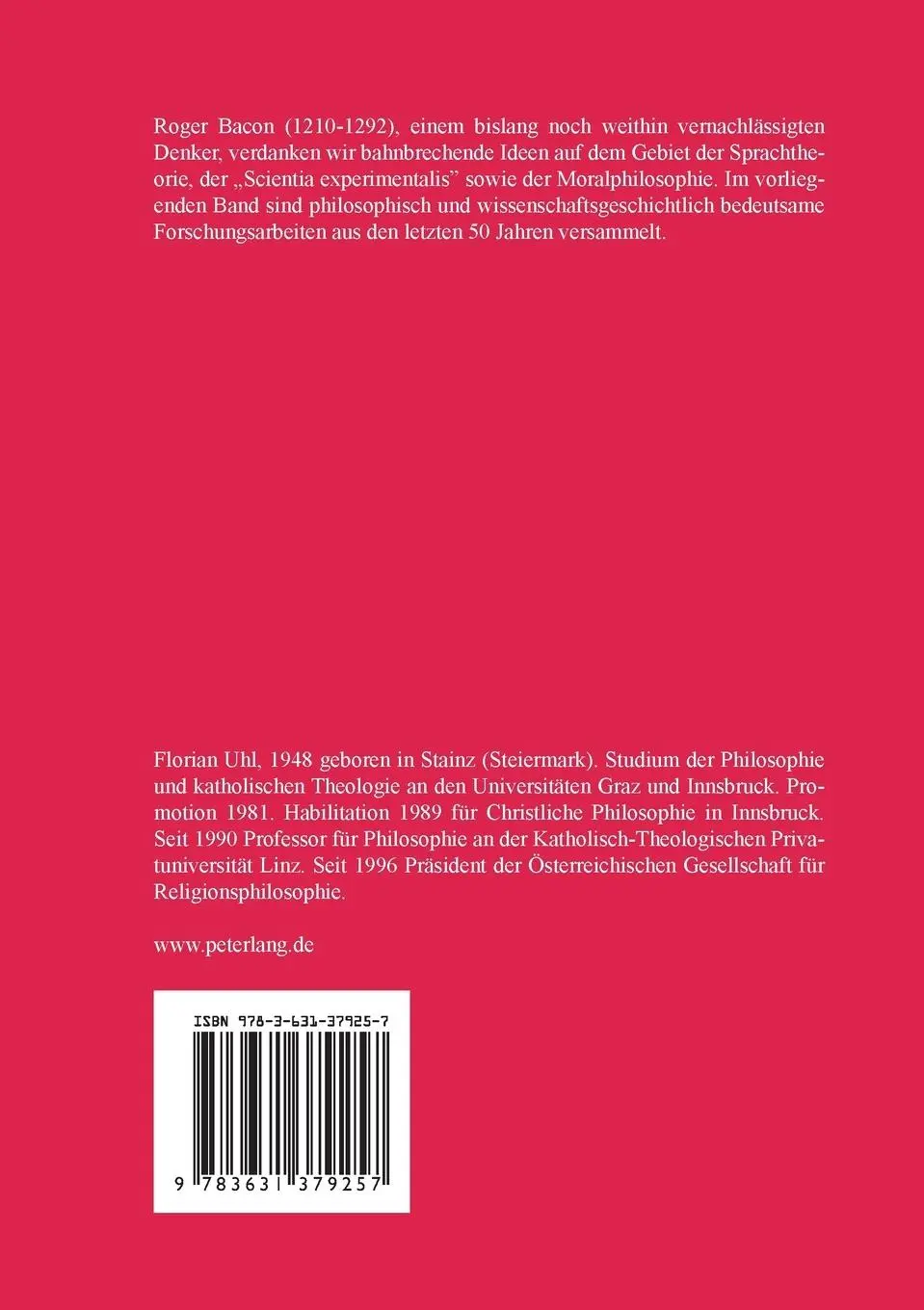 Rückseite: 9783631379257 | Roger Bacon in der Diskussion II | Florian Uhl | Taschenbuch | 280 S.