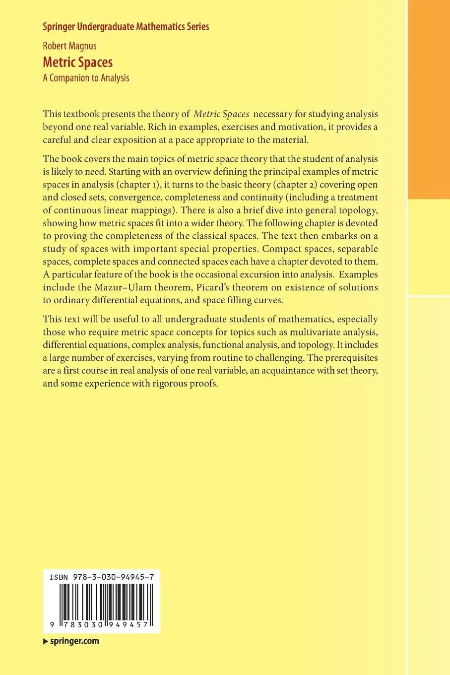 Rückseite: 9783030949457 | Metric Spaces | A Companion to Analysis | Robert Magnus | Taschenbuch
