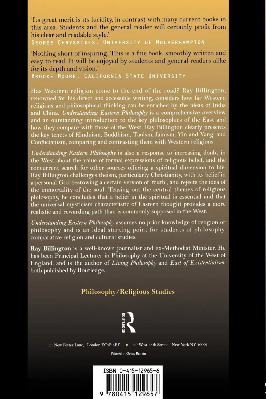 Rückseite: 9780415129657 | Understanding Eastern Philosophy | Ray Billington | Taschenbuch | 1997