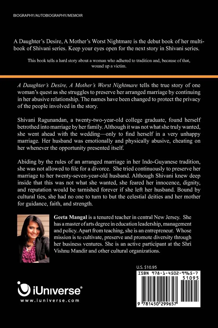 Rückseite: 9781450299657 | A Daughter's Desire, a Mother's Worst Nightmare | Geeta Mangal | Buch