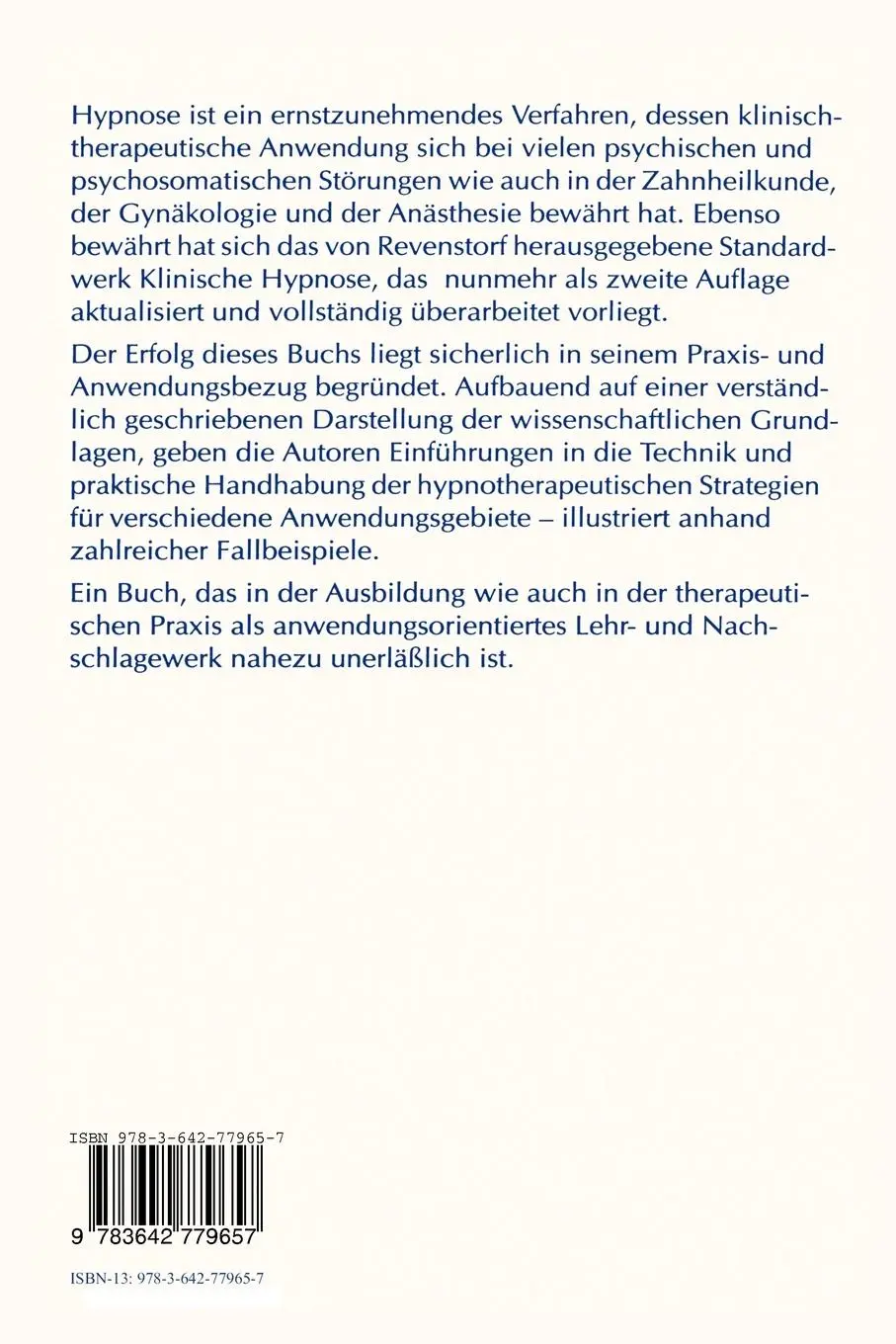 Rückseite: 9783642779657 | Klinische Hypnose | Dirk Revenstorf | Taschenbuch | xviii | Deutsch