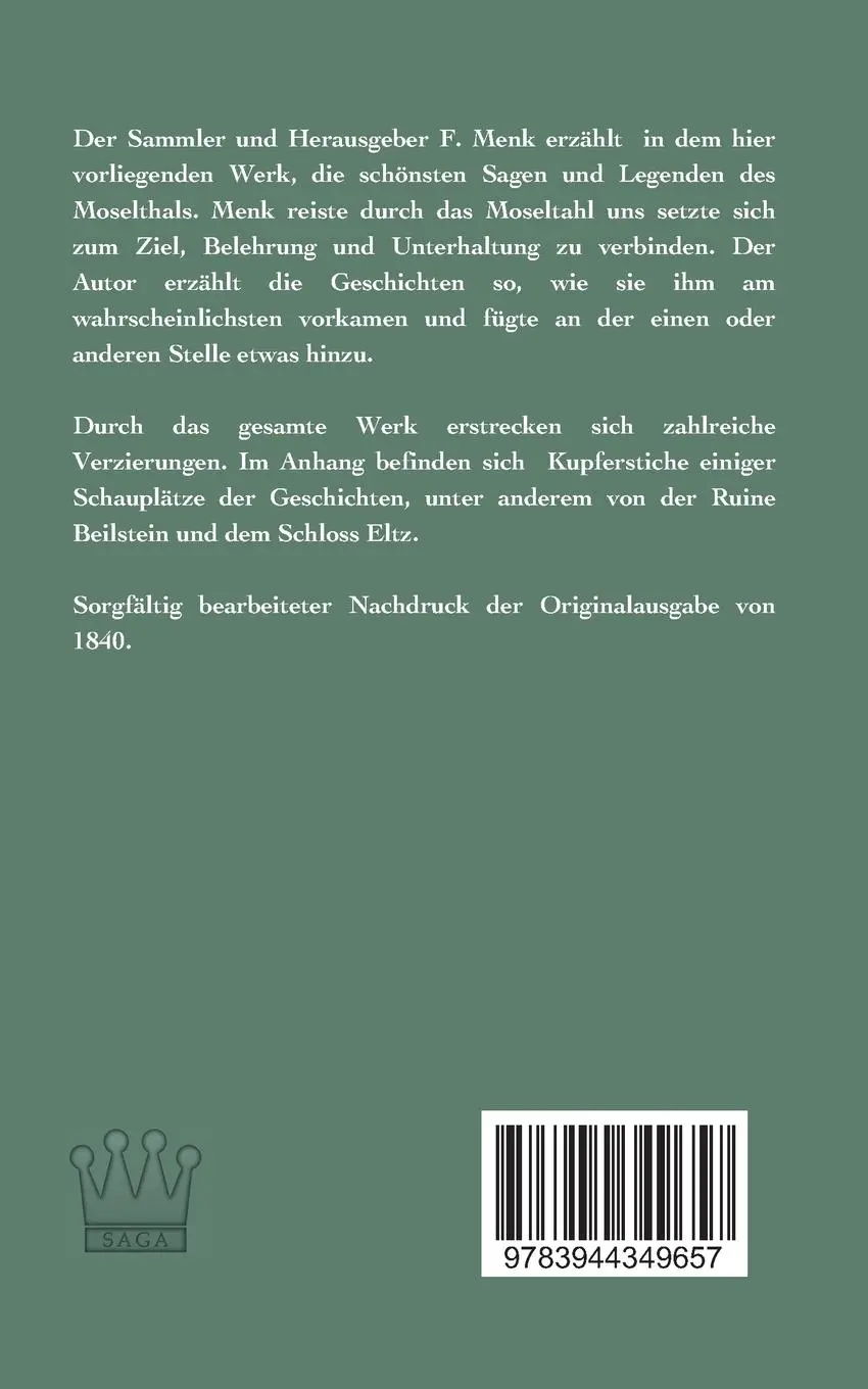 Rückseite: 9783944349657 | Des Moselthal´s Sagen, Legenden und Geschichten | F. Menk | Buch