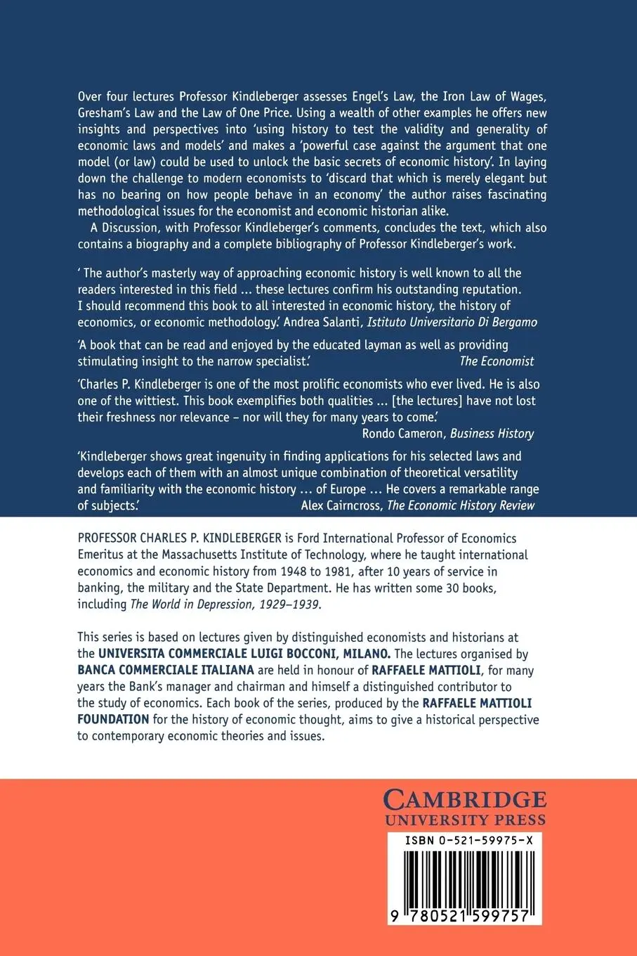 Rückseite: 9780521599757 | Economic Laws and Economic History | Charles P. Kindleberber | Buch