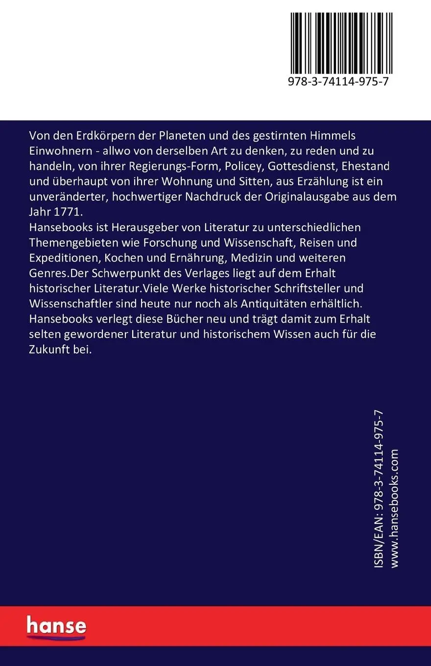 Rückseite: 9783741149757 | Von den Erdkörpern der Planeten und des gestirnten Himmels Einwohnern