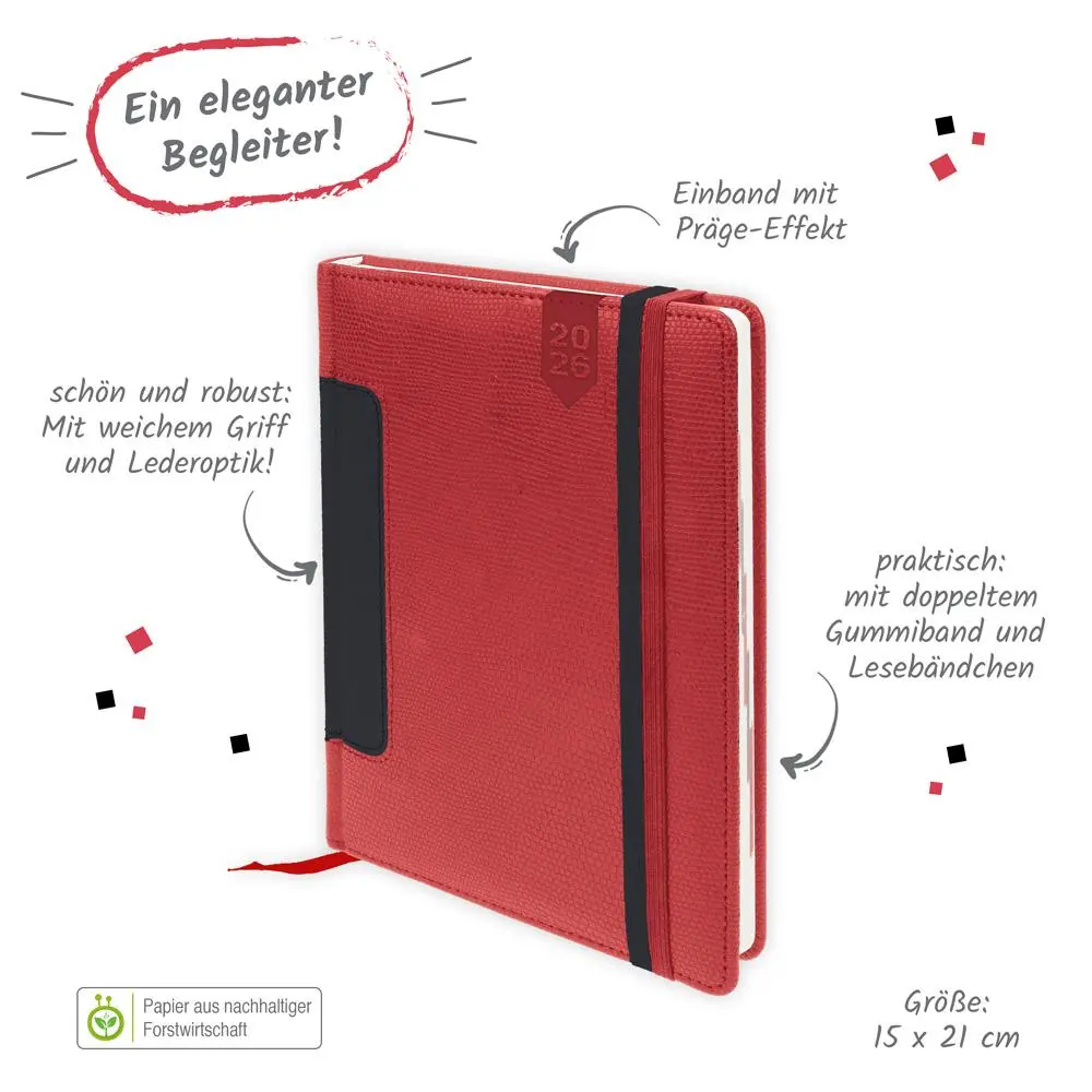 Bild: 4251901509857 | Trötsch Buchkalender A5 Rot 2026 | Tagesplaner | KG | Kalender | 2026