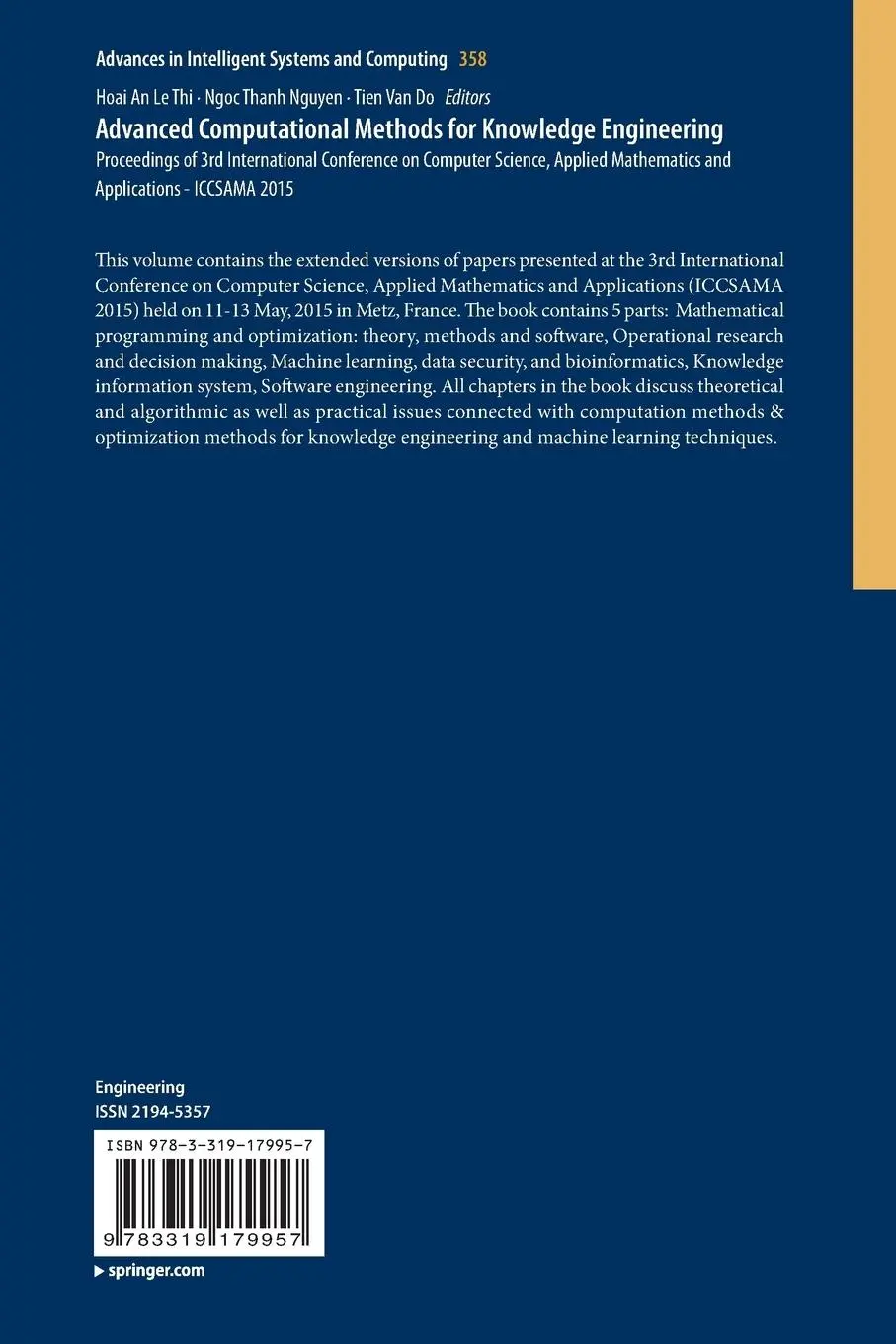 Rückseite: 9783319179957 | Advanced Computational Methods for Knowledge Engineering | Thi (u. a.)