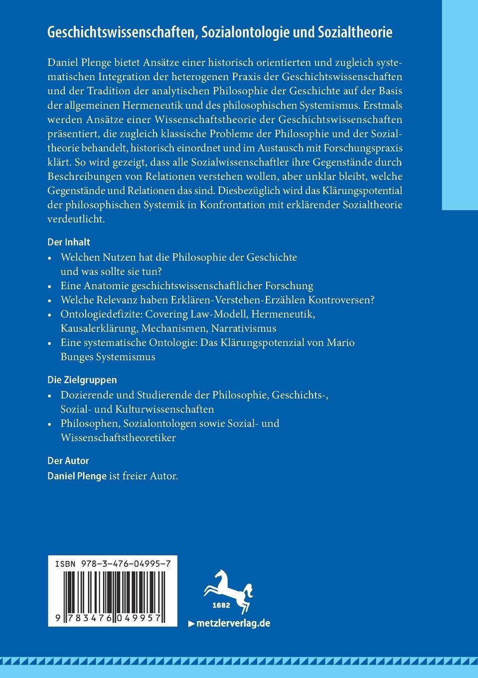 Rückseite: 9783476049957 | Geschichtswissenschaften, Sozialontologie und Sozialtheorie | Plenge