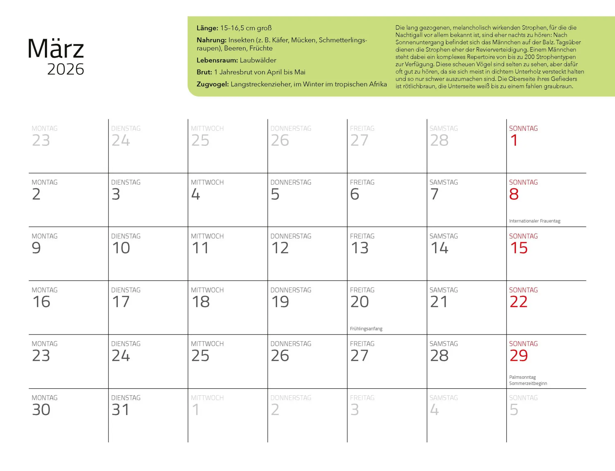 Bild: 9783966649957 | Kalender Unsere Gartenvögel 2026 Eintragkalender | Kalender | 14 S.