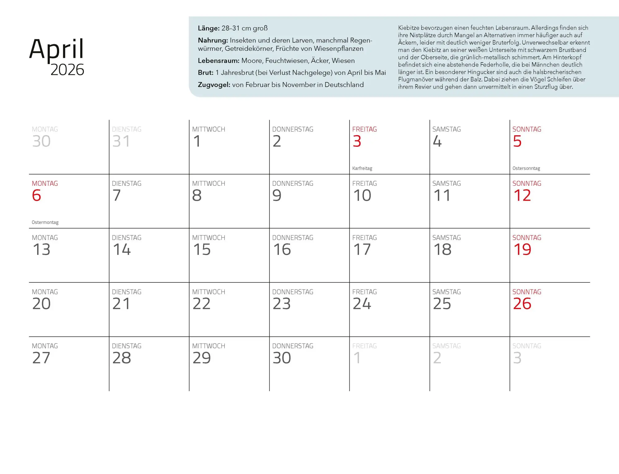 Bild: 9783966649957 | Kalender Unsere Gartenvögel 2026 Eintragkalender | Kalender | 14 S.