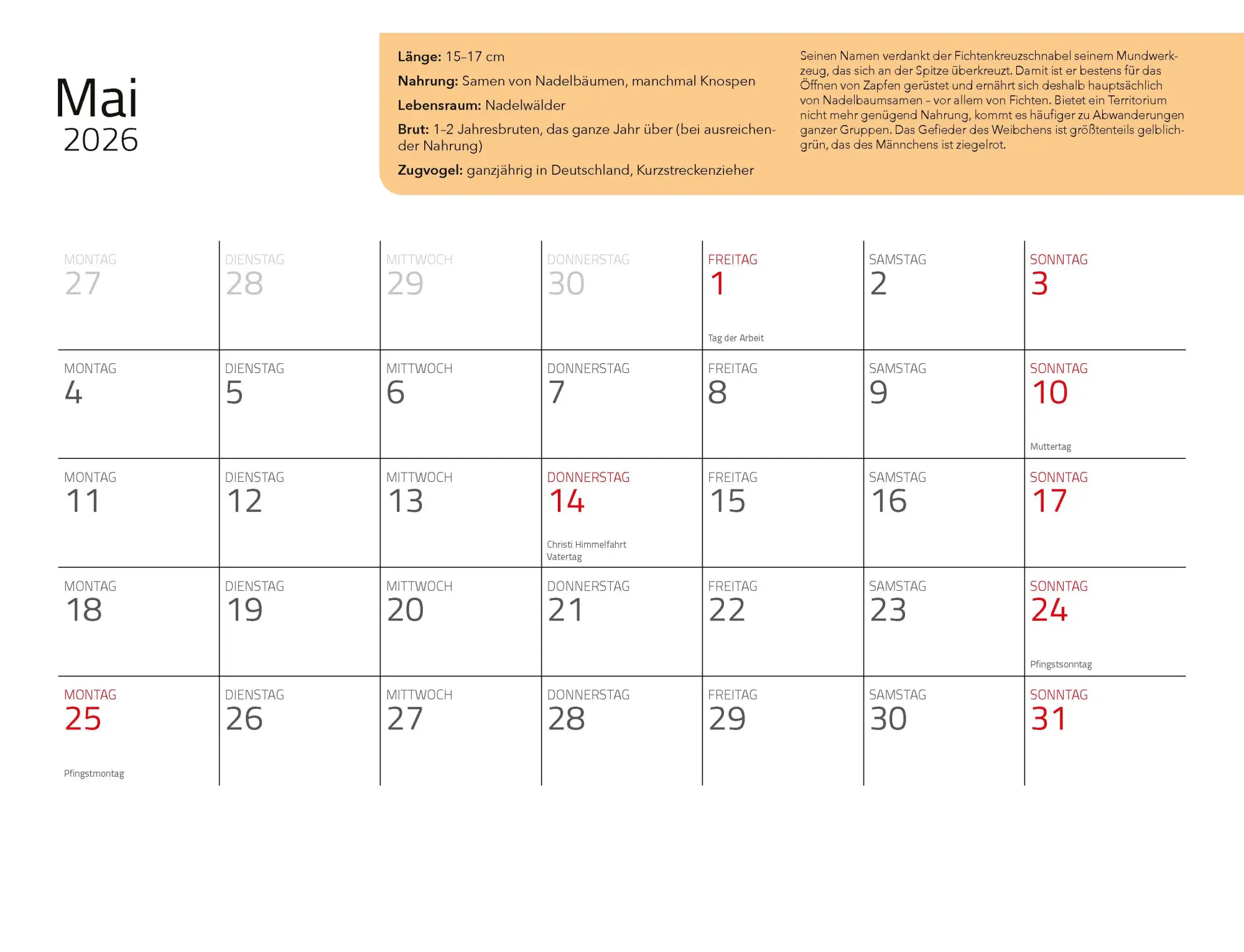 Bild: 9783966649957 | Kalender Unsere Gartenvögel 2026 Eintragkalender | Kalender | 14 S.
