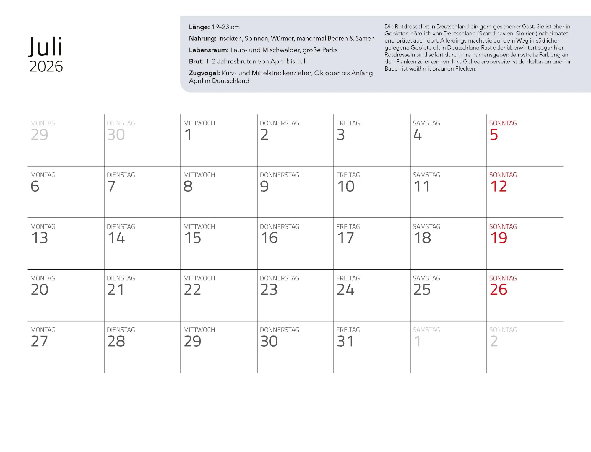 Bild: 9783966649957 | Kalender Unsere Gartenvögel 2026 Eintragkalender | Kalender | 14 S.