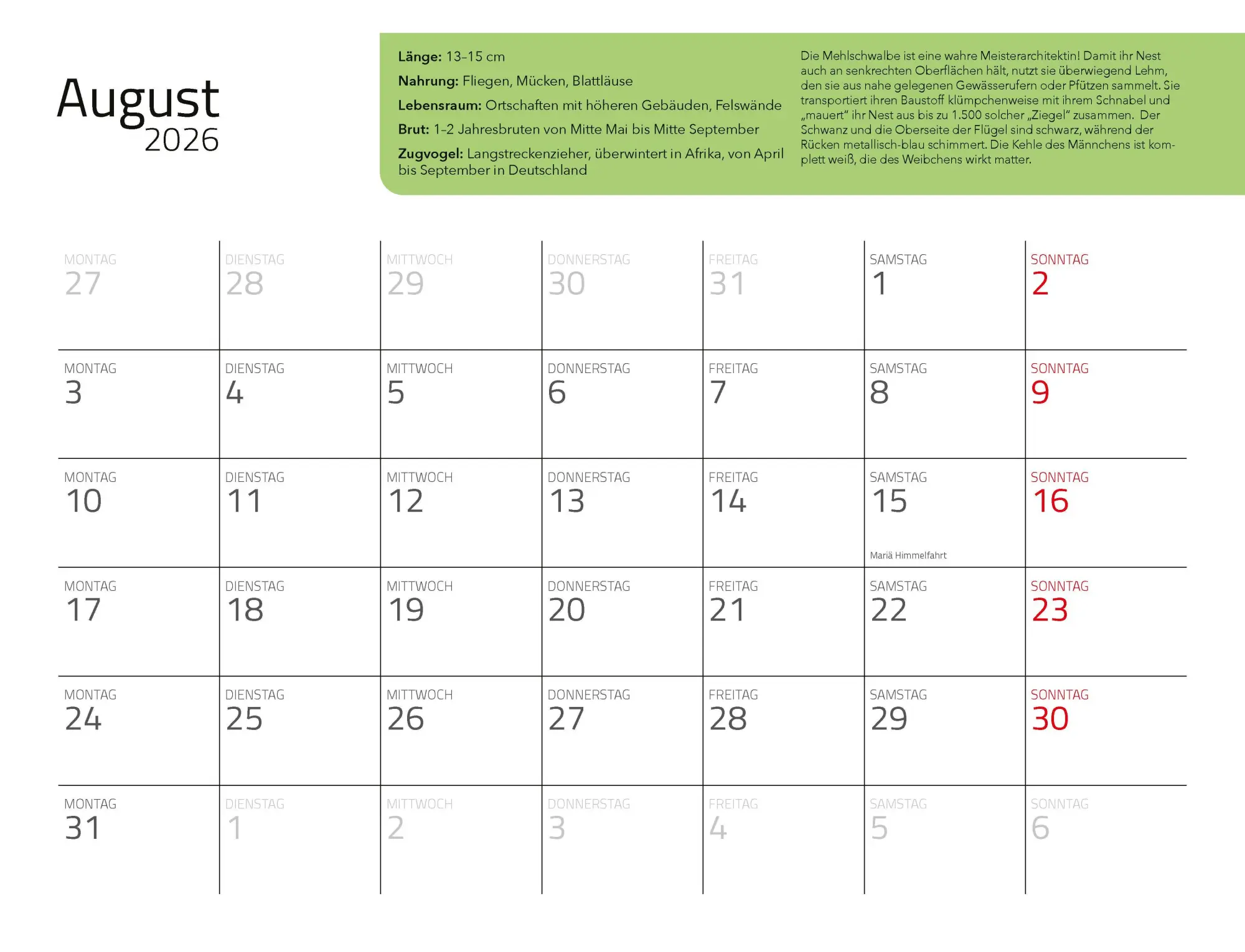Bild: 9783966649957 | Kalender Unsere Gartenvögel 2026 Eintragkalender | Kalender | 14 S.