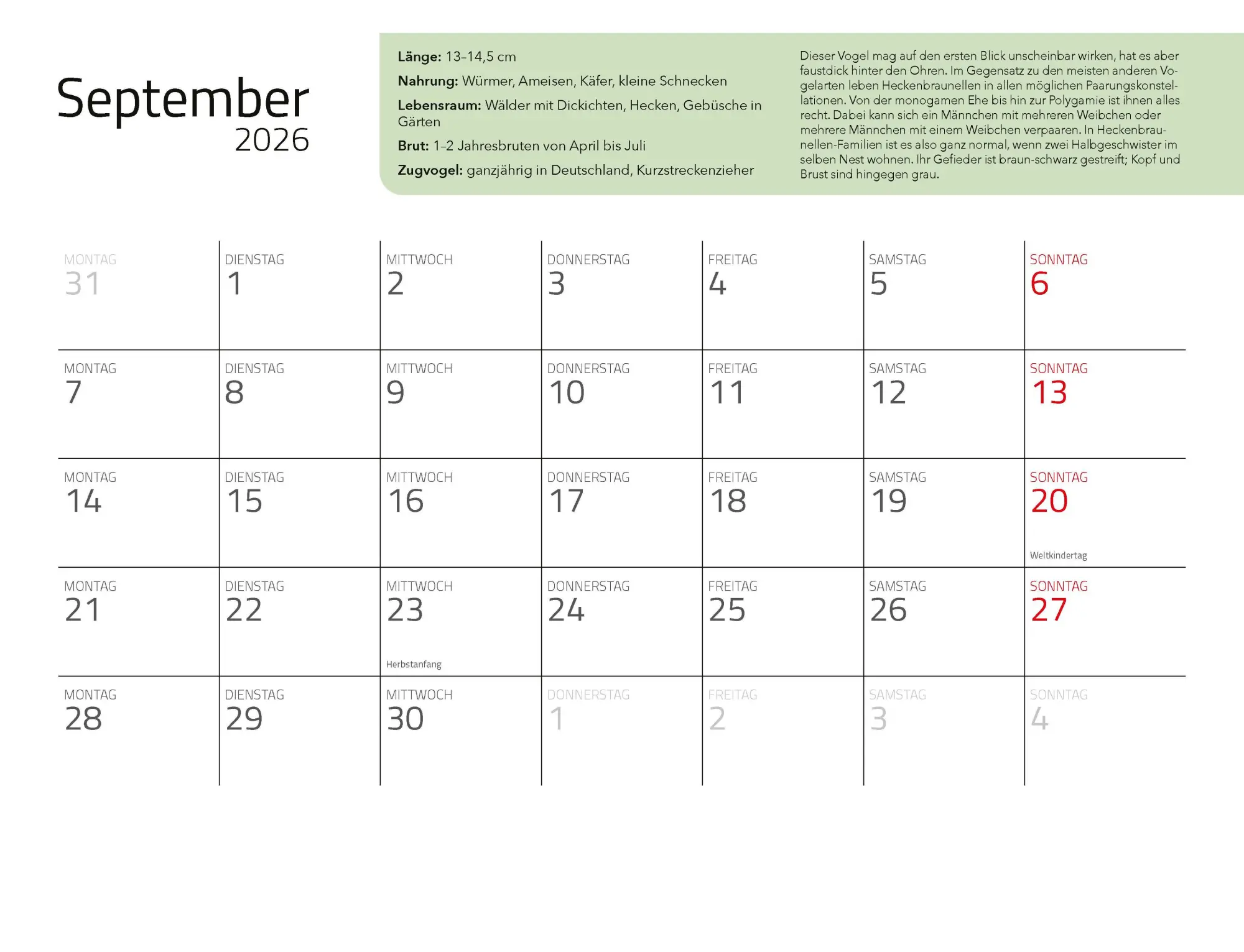 Bild: 9783966649957 | Kalender Unsere Gartenvögel 2026 Eintragkalender | Kalender | 14 S.