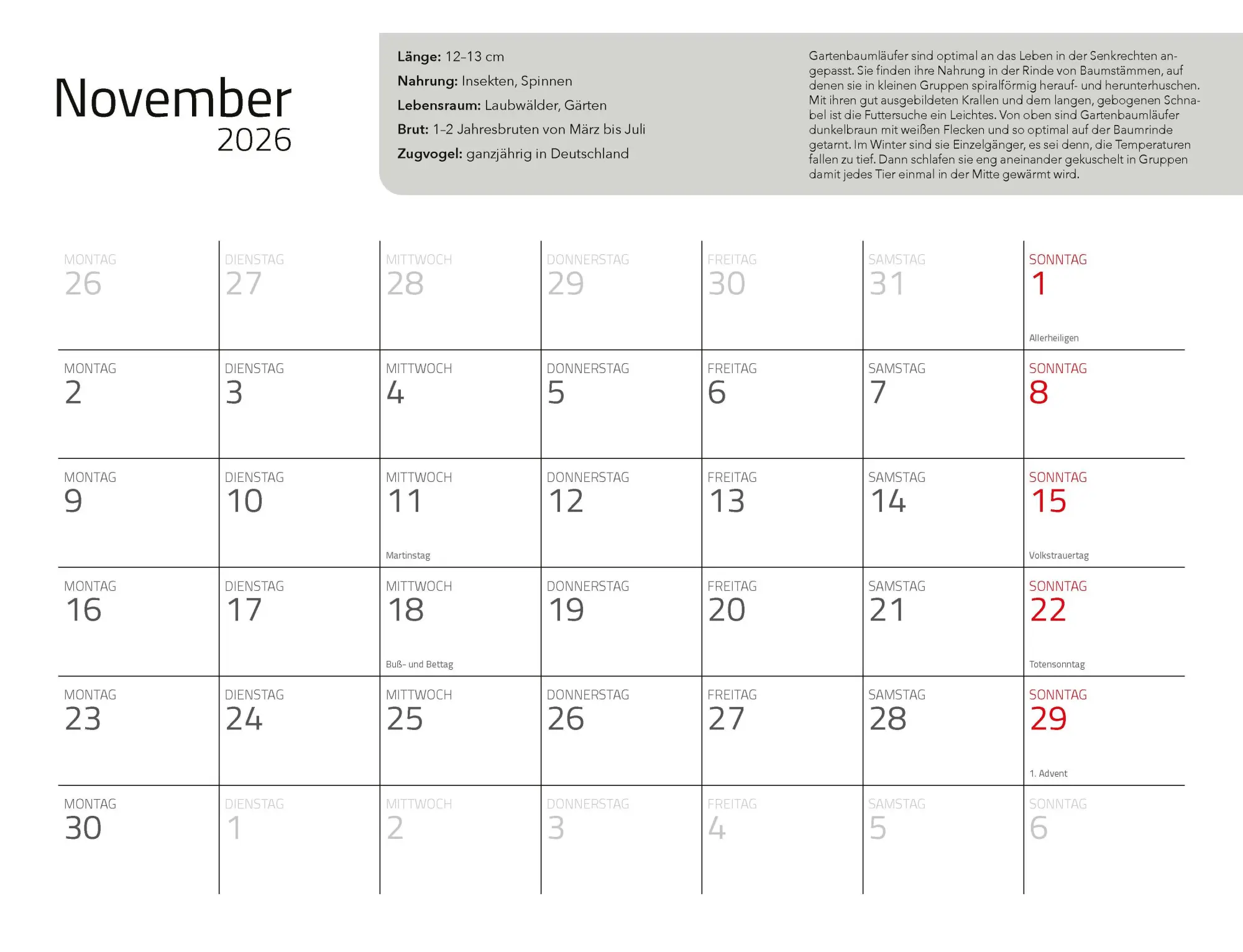 Bild: 9783966649957 | Kalender Unsere Gartenvögel 2026 Eintragkalender | Kalender | 14 S.
