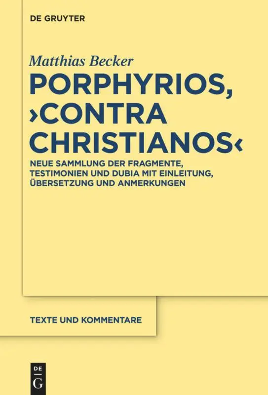 Cover: 9783110440058 | Porphyrios, "Contra Christianos" | Matthias Becker | Buch | X | 2015