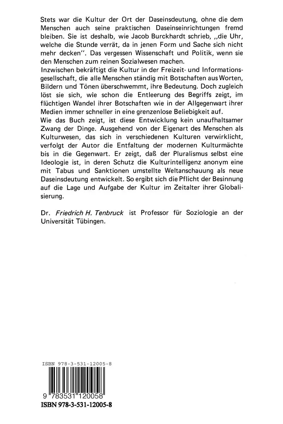 Rückseite: 9783531120058 | Die kulturellen Grundlagen der Gesellschaft | Der Fall der Moderne