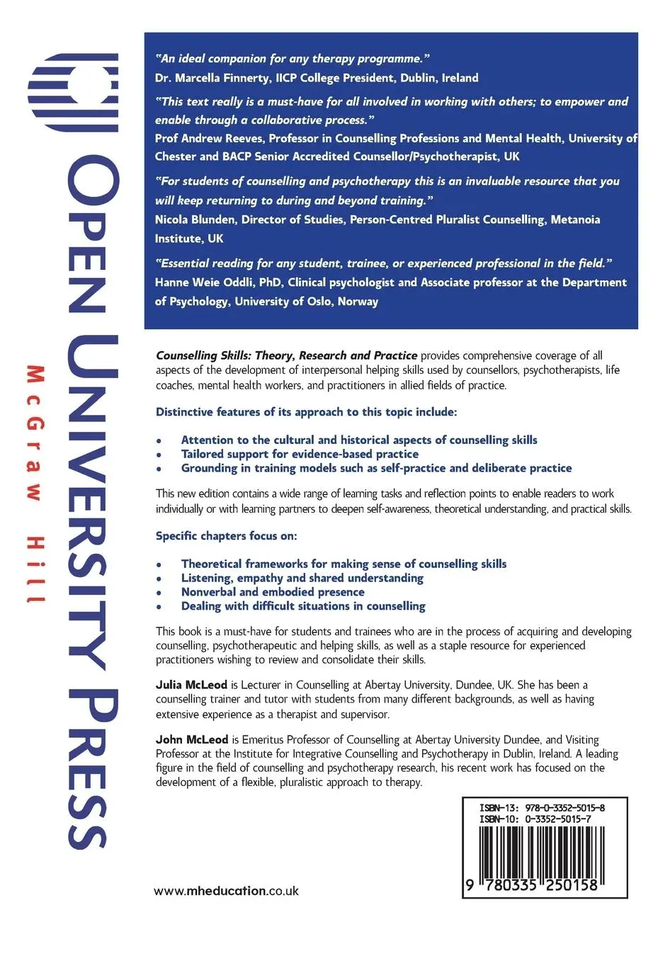 Rückseite: 9780335250158 | Counselling Skills: Theory, Research and Practice | Julia Mcleod