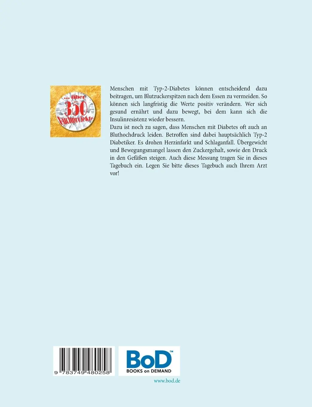 Rückseite: 9783749480258 | Blutzucker Tagebuch Protokollbuch Kontrollbuch messen kontrollieren...