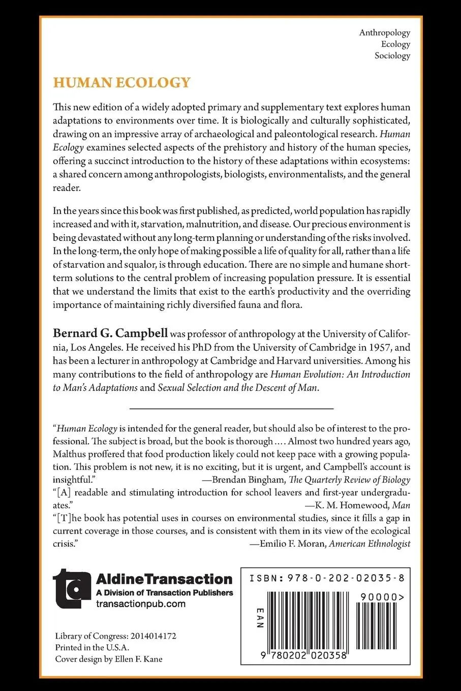 Rückseite: 9780202020358 | Human Ecology | Bernard Campbell | Taschenbuch | Englisch | 1995