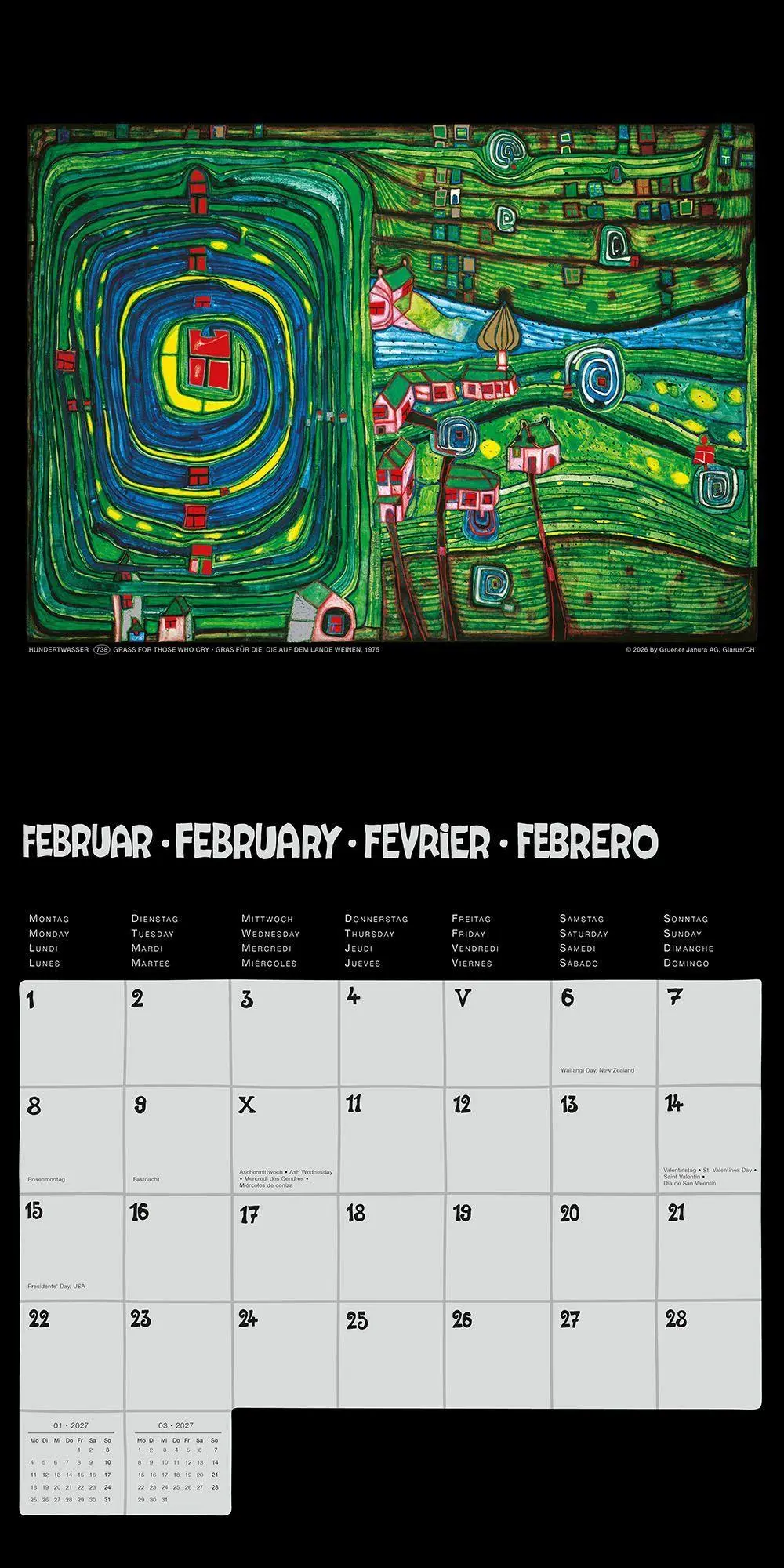 Bild: 9783910430358 | Hundertwasser Broschürenkalender Art 2027 | Wörner Verlag GmbH | 28 S.